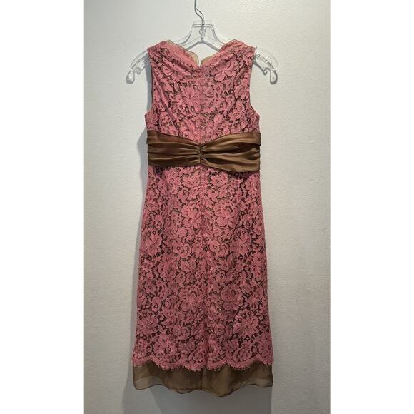 Kay Unger Size 2 Pink Lace Dress Bow Wedding Romantic Evening Retro - Picture 2 of 8